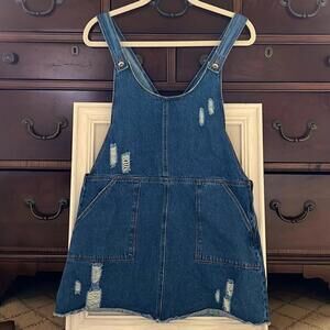 Others Follow denim overall dress w gold stitching. NWOT 8